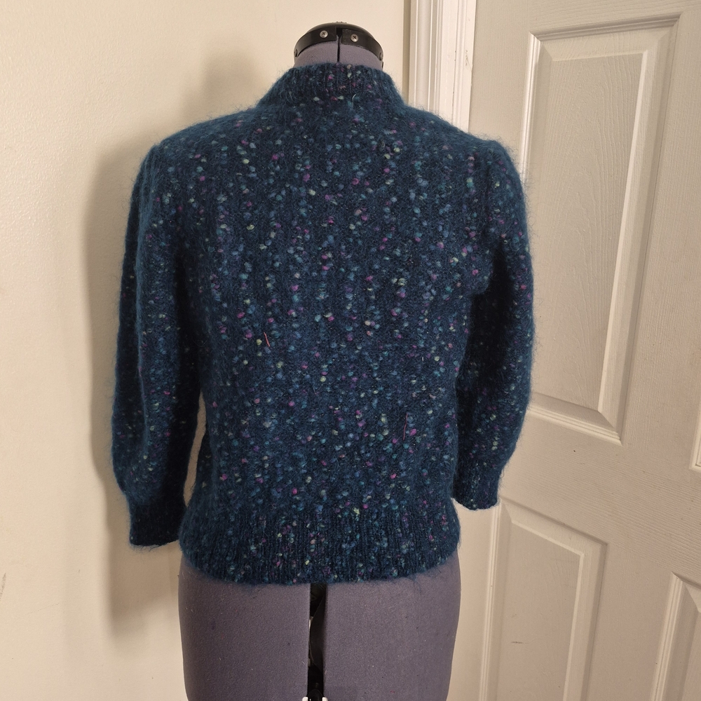 Vintage Haur Hwa Teal Blue/Green Wool Cardigan Sweater w/ Colorful  Flexs  Med. - Picture 3 of 5